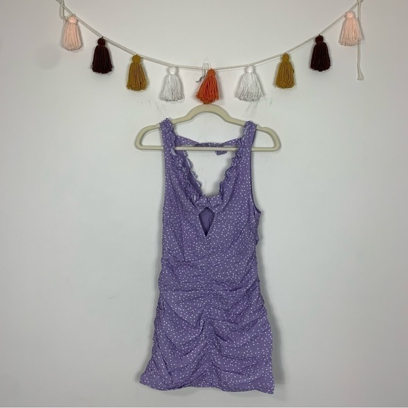 NWT For Love & Lemons Chelsea Purple White Polka Dot Mini Dress Size Small - Picture 2 of 13
